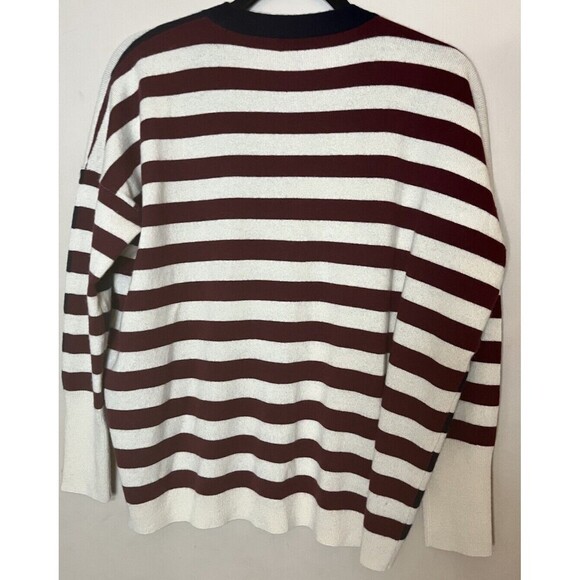 J.Crew Relaxed Cashmere Sweater navy Burgandy stripe size small preppy classic - Picture 2 of 7